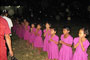 Students of the Mahabodhi Daiyun temple are greeting on the arrival of the group of Buddhist pilgrims from Thailand.